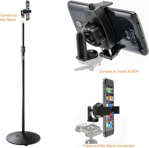ChargerCity 360° Swivel Adjust Smartphone Holder with Tripod Microphone Stand Adapter for All Smartphones up to 3.6"