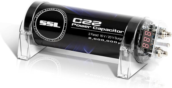 Sound Storm Laboratories C22 Car Audio Capacitor, 2 Farad, Enhance Bass for Amplifier and Subwoofer