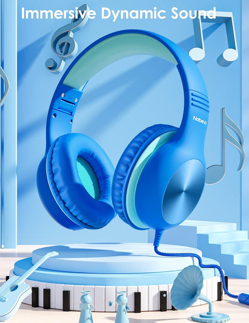 Kids Over-Ear Headphones with Cord, Microphone, 85/94dB Volume Limit, Wired Headphones for School, Toddler Headphones