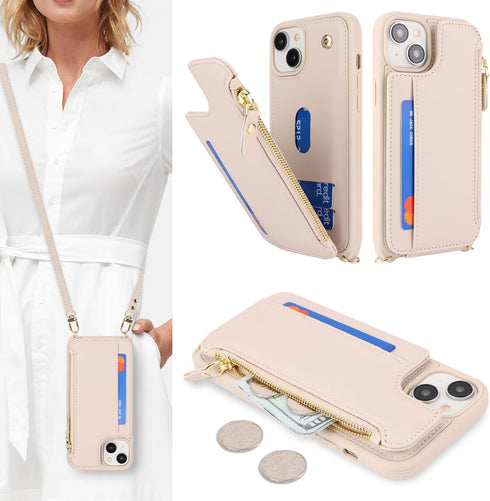Cavor for iPhone 13 Case with Card Holder, Wallet Case for Women, Phone Case with Strap, Crossbody Lanyard and