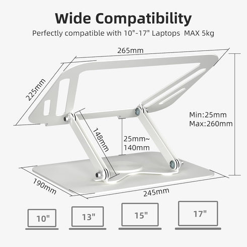 suptek Laptop Stand for Desk, Ergonomic Laptop Holder for 11-17" Laptops, Foldable Laptop Riser, White