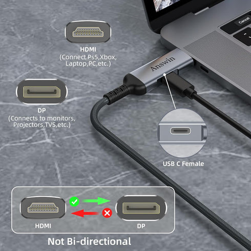 HDMI to DisplayPort Adapter, 4K@60Hz Uni-Directional for PC Graphics Card, Laptop, Xbox One/360, PS5, Mac Mini