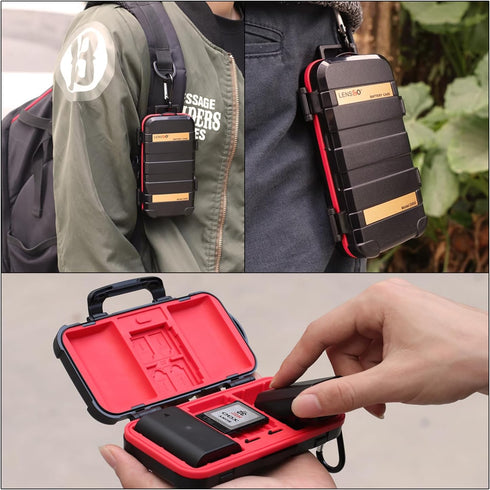 LENSGO Camera Battery Memory Card Case, Water-Resistant Hard Protector for 2 Camera Batteries and 4 SD Cards