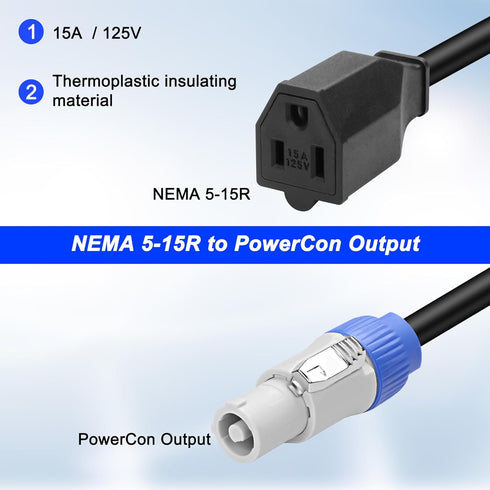 XMSJSIY 3-Prong NEMA 5-15R to PowerCon Power Cable Cord, 15A 125V, 3 Pin PowerCon Output Male Connector to NEMA 5-15R