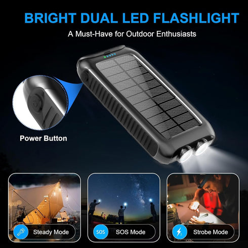 Kepswin Solar-Charger-Power-Bank-49800mAh Flashlight/15W Pack Portable Solar Phone Charger with LED Fast Charge USB C