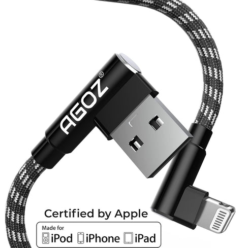 AGOZ 4FT Apple MFI Certified Lightning iPhone Cable, 90 Right Angle, FAST Charger Cord Compatible with iPhone 14