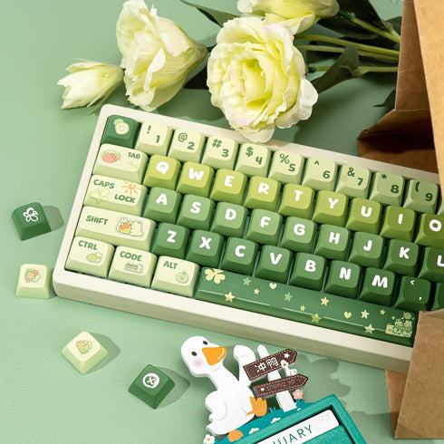 PBT Keycaps 133 Keys Gradient Green Keycaps, Dye Sublimation Cute Anime Keycaps XDA Profile for Mechanical Keyboards