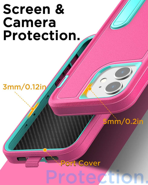 AICase iPhone 12/12 Pro Heavy Duty Rugged Case with Kickstand, Glass Screen Protector & Camera Lens, Full Body