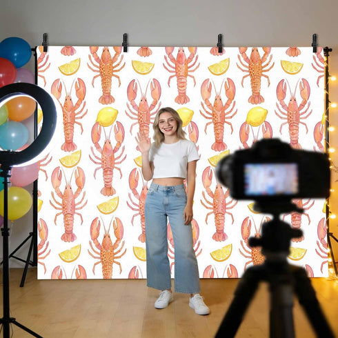Hokiten Summer 12x8 Backdrop for Photography, Coastal Lobster Brushed Microfiber Fabric Backdrop Curtain for Photo