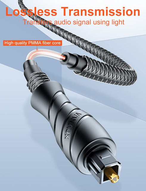 VANAUX Optical Digital Audio Cable, Toslink Cable with PMMA Fiber Optic Braided Jacket, S/PDIF Male to Male Cord