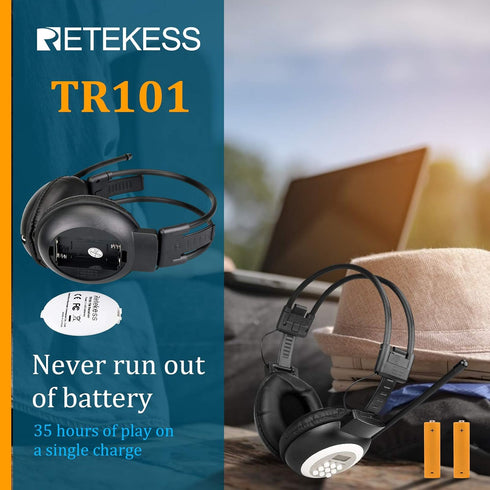 Retekess TR101 Digital Wireless FM Radio Headphones for Mowing, Walking, Riding - AA Battery Powered (Pack of 1)