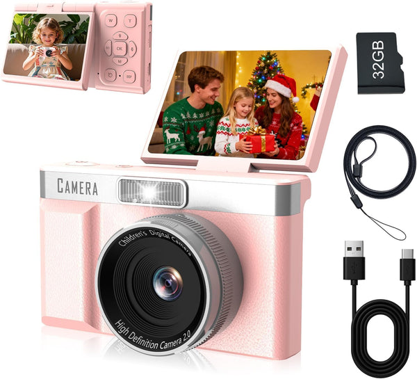 Yehtreh Kids Digital Camera FHD 1080P Digital Camera for Kid with 32GB Card,2''