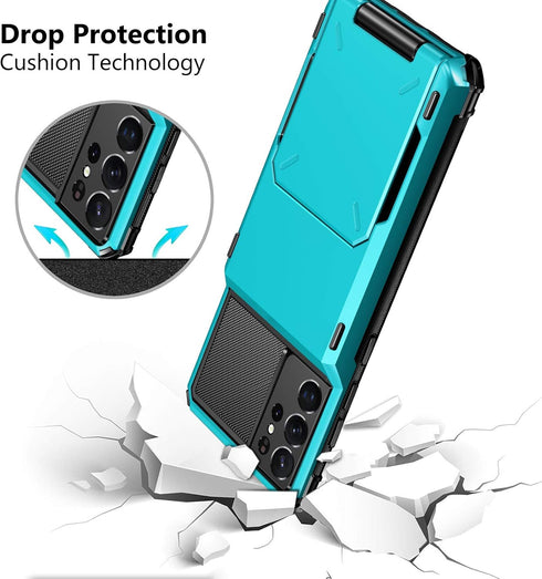 Vofolen for Galaxy S21 Ultra Wallet Case, Credit Card Holder, 4-Card Flip Cover, Dual Layer Protective Hybrid Hard