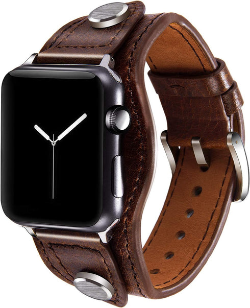 VIQIV Cuff Bracelets Bands for Compatible with Apple Watch 38mm 42mm 44mm 45mm, Dressy Leather Metal Jewelry Strap