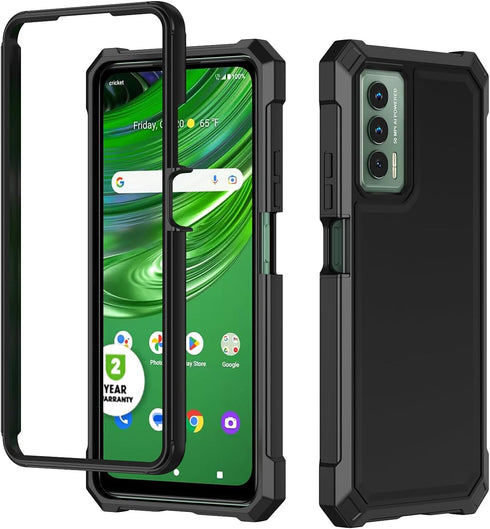 Cricket Outlast Case with Tempered Glass Screen Protector, 360 Full-Body Soft TPU Bumper Shockproof Silicone Cover