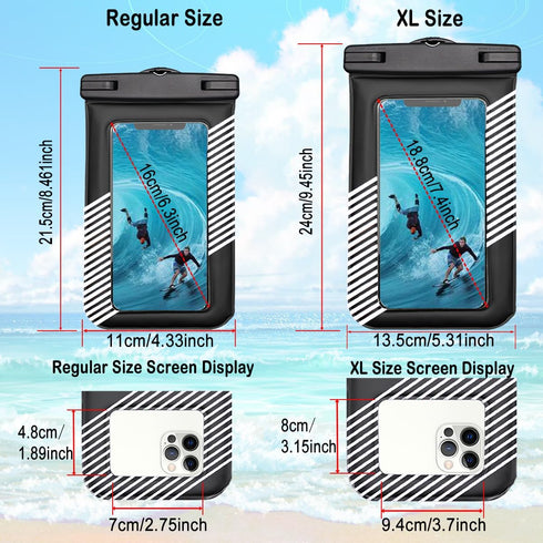 Waterproof Phone Pouch 2pcs (S+L), IPX8 Floating Case for iPhone 15 14 Pro 13 12, Samsung S24 S23 S22, White