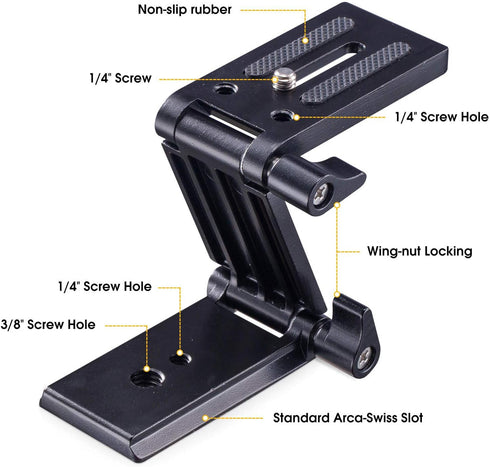 Universal Flex Tilt Head Z Mount Bracket Arca-Swiss Tripod Head Quick Release Plate Mounting for Monopod Slider Rail Cage Rig Stabilizer Gimbal Compatible with DSLR Camera Canon Nikon Sony Panasonic