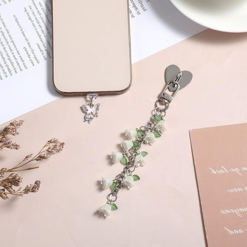 WLLHYF Set 11th/12th Cute Phone Charms Including Type C/USB C Dust Plug, Heart Grip Holder, Floral Keychain with Hook
