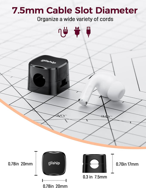 gliship [2025 6-Pack 6 Upgrade Magnetic Cable Clips - Cell Phone Cord Holder for Nightstand, Mini Cube Cord Holder