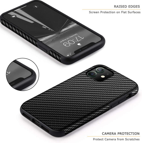 Tasikar Compatible with iPhone 11 Case, Carbon Fiber Leather Design with TPU Bumper, Premium Hybrid Case (Black)