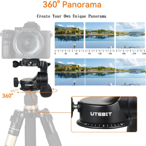 UTEBIT 11 lbs/5kg Tripod Fluid Head Tilt Head with Arca Swiss Quick Release Plate and Handle, Metal Camera Tripod Head
