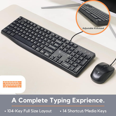 X9 USB Keyboard and Mouse Combo, Ergonomic Full-Sized Wired Keyboard and Mouse with Wire for Desktop & Laptop