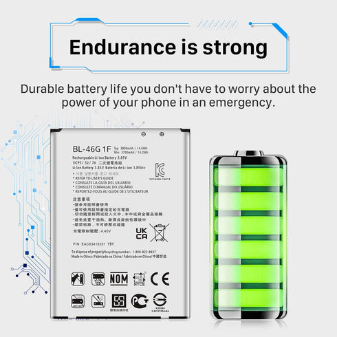 LG K20 Plus Battery, 3800mAh Replacement for BL-46G1F, Compatible with MetroPCS, T-Mobile, Verizon
