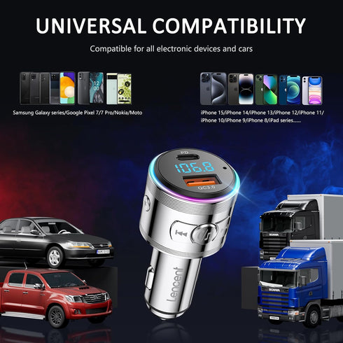 LENCENT Bluetooth 5.3 FM Transmitter, Full Metal Car Adapter with PD 20W & QC3.0 Fast Charger