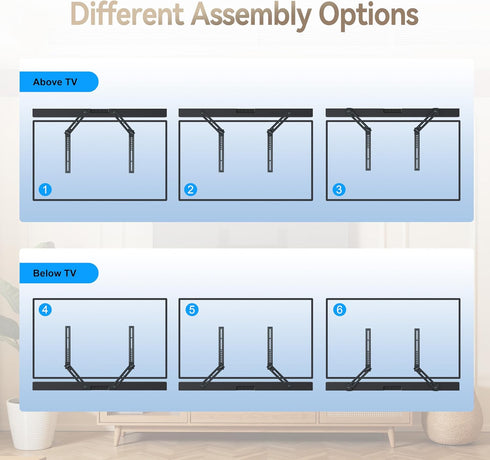 C YECEN 22Lbs, Sound Bar Mounts Under TV or Above TV, Soundbar Mount Hold Up to with Detachable Extension Arms