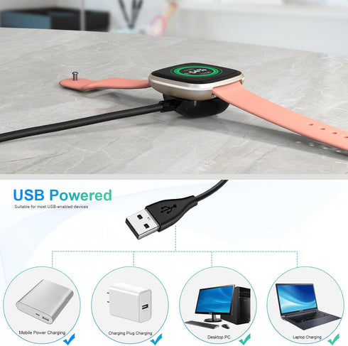 Compatible with Fitbit Sense/Sense 2/Versa 3/Versa 4 Charger, 2 Pack Replacement USB Charging Cable Dock Stand for
