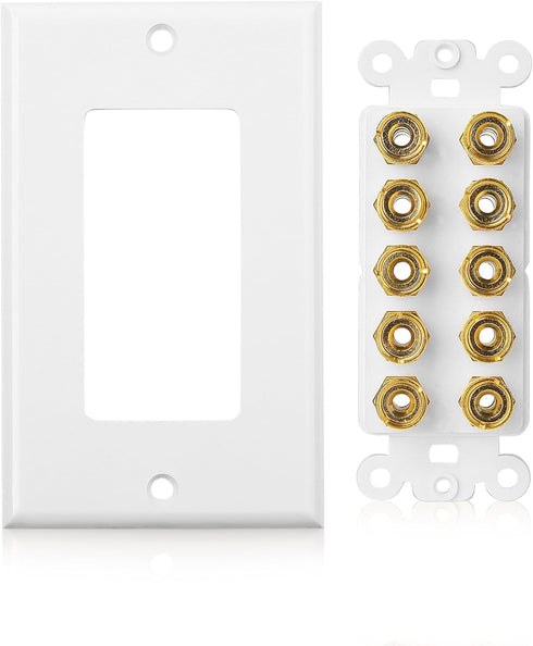 Cable Matters Speaker Wire Wall Plate for 5 Speakers, White