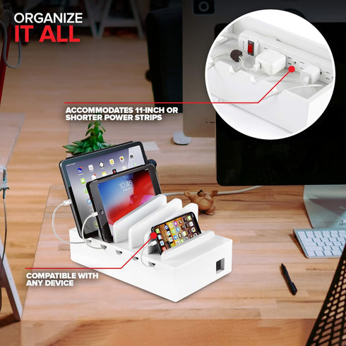 Modern Innovations Bamboo Charging Station for Multiple Devices, Wood Organizer, Desk Docking Stand for Cell-Phone