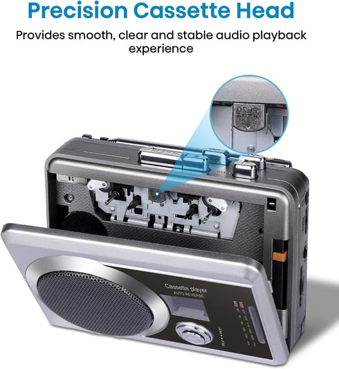 Mersoco Cassette Cassette 3.5MM Portable Recorder Player & AM/FM Radio, Compact Tape Player with Headphone Jack