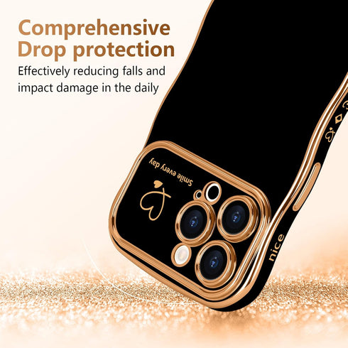 LCHULLE iPhone 15 Pro Max Case for Women, Cute Wave Frame with Love Heart Pattern, Shockproof Cover