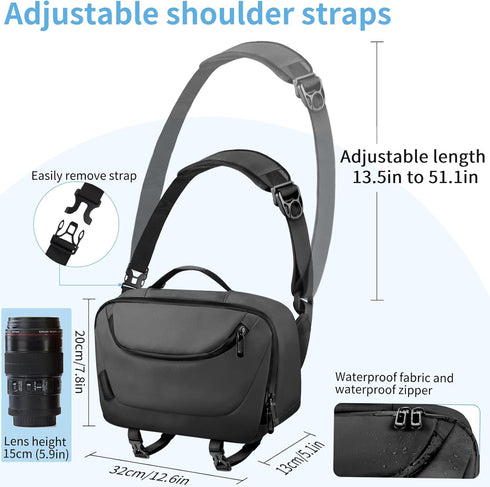 Waterproof Camera Sling Bag with Tripod Holder, Crossbody Case for DSLR/SLR/Mirrorless Photographers - Black