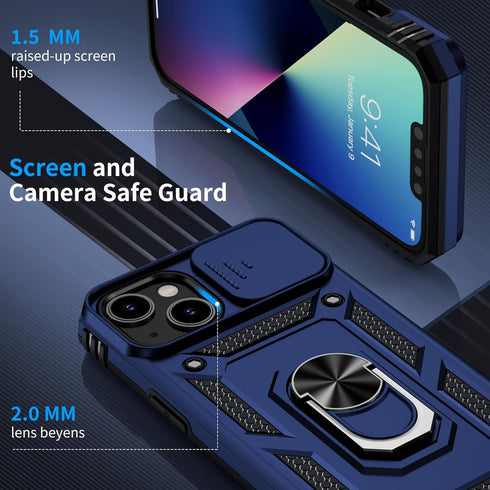 Muntinfe 13 13 6.1 inch, for iPhone Case with HD Screen Protector & Slide Camera Cover & Rotated Ring Kickstand