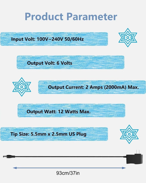 6V 2A Power Supply, 100-240 50/60Hz AC to DC 6 Volt 2 Amp Power Adapter 6V AC/DC Transformer, 5.5mm x 2.5mm DC Plug