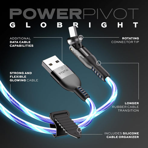 Statik PowerPivot GloBright 360 Magnetic Charging Cable, Light Up USB C Charger, Glowing Phone Charger Cord