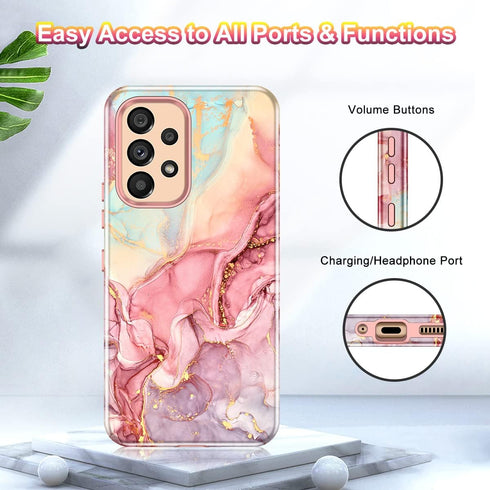 Btscase Samsung Galaxy A53 5G Case, Marble Pattern Heavy Duty Shockproof Full Body Cover, Rose Gold