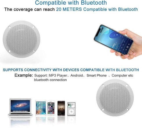 Herdio 4 Inches Waterproof Marine Bluetooth Ceiling Speakers for Bathroom Kitchen Home Outdoor with Flush Mount