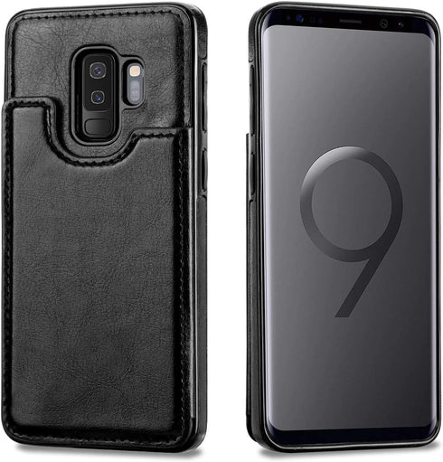 HianDier Wallet Case for Galaxy S9 Plus, Slim Protective Case with Credit Card Slot Holder, Black PU Leather Cover