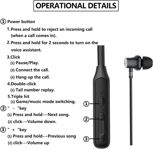 Wireless Earbuds Neckband, V5.2 with Microphone, 35 Hours Playtime, IPX7 Sweatproof for Music and Sports (Black)