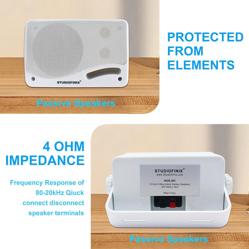 Passive Outdoor Speakers Wired Waterproof - 3.5 Inch 3 Way 200W Surface Marine & Wall Mount Speakers (White)