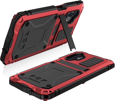 Aluminum Metal Waterproof Case for Samsung Galaxy A32 5G, Shockproof Heavy Duty Protector with Built-in Kickstand, Red