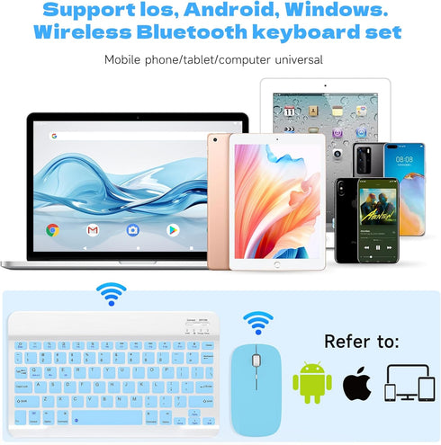 Bluetooth Keyboard and Mouse Combo, Ultra-Slim Wireless Keyboard Mouse Set for Android Windows iPad iPhone Samsung