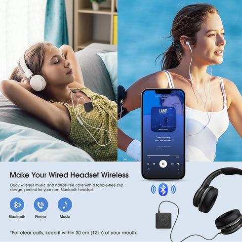 MIPEACE Bluetooth Audio Adapter for Headphones, Bluetooth 5.3 Receiver, 3.5mm Aux Wireless Adapter, Black
