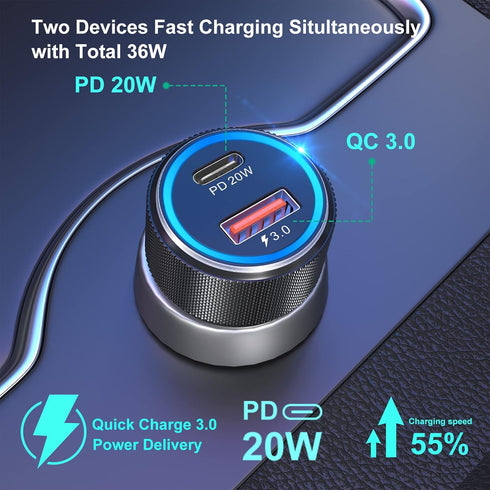 USB C Car Charger 5 Pack, Bangfun 36W Dual Port PD&QC 3.0 Fast Charging Adapter for iPhone 15/14/13/12/11 Pro Max