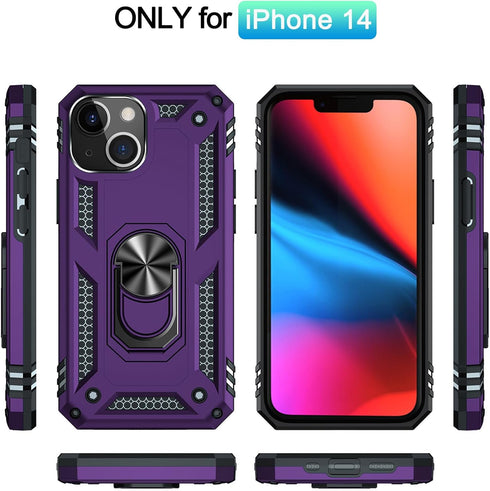 ADDIT Phone Case for iPhone 14, with Stand Ring, Military Grade Heavy Duty Protection, Purple
