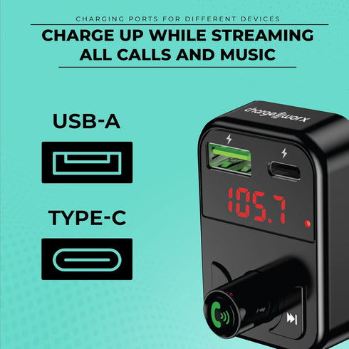 FM Transmitter Bluetooth for Car, Fast USB-C and USB Car Chargers - Stream All Phone Music and Hands-Free Calls | Wireless Bluetooth Car Adapter | Stay Charged on The Go!
