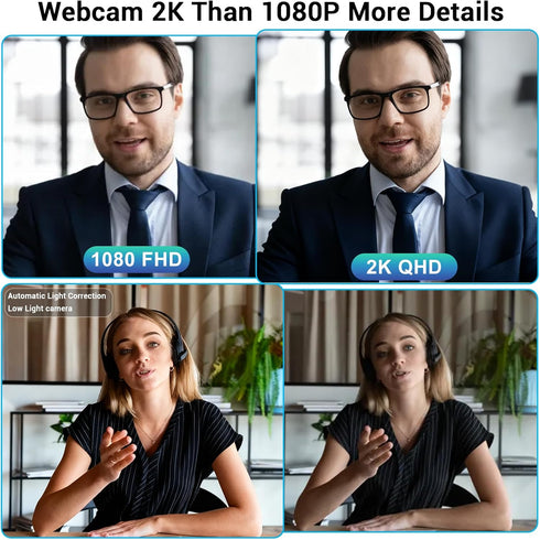 Generic 2K Hprosper Webcam with Microphone, Automatic Light Correction & Privacy Cover, Wide Angle USB Camera for PC